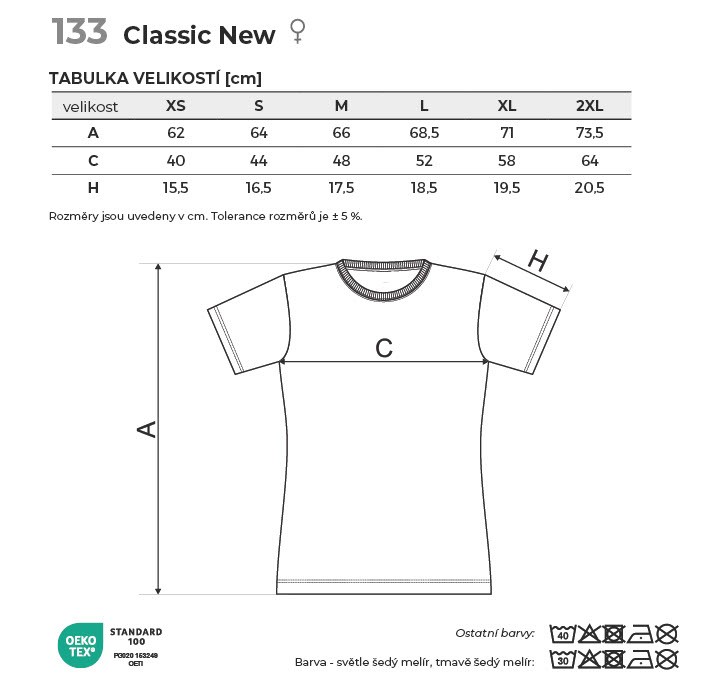 133 Classic New tričko dámské Tabulka velikostí